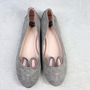 T.U.K. Grey Bunny Kitty Face Ballet Flats Shoes A8898L Womens Size 10 Kawaii